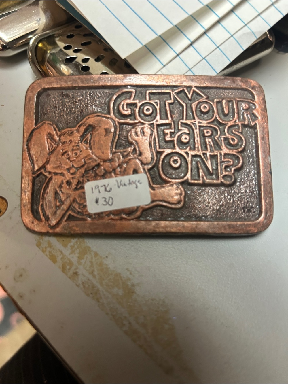Vintage Copper-Tone 'Got Your Ears On?' Belt Buckle